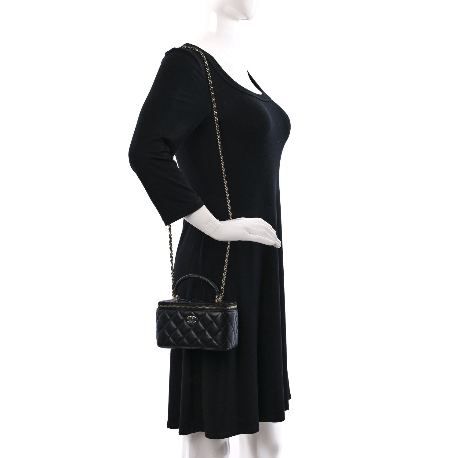 Chanel Lambskin Quilted Small Top Handle Vanity Case With Chain Black 2 of 9