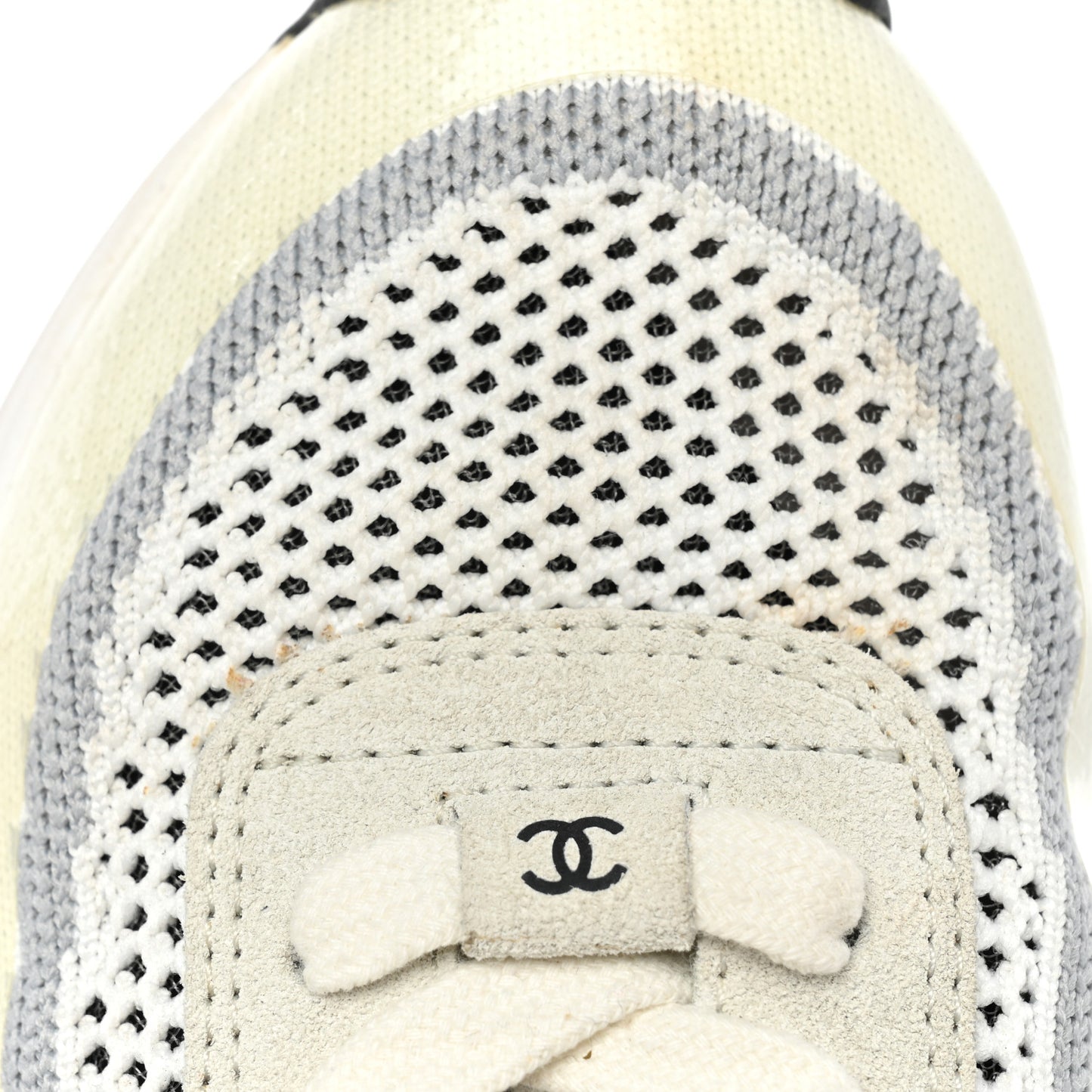 Fabric Suede Calfskin Stretch CC Sneakers 37.5 White Grey