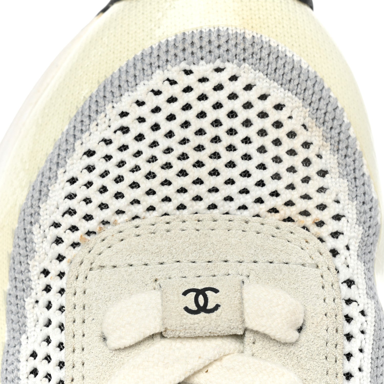 Chanel Fabric Suede Calfskin Stretch CC Sneakers 37.5 White Grey 11 of 12