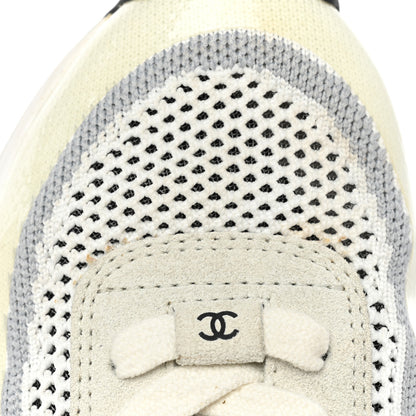 Chanel Fabric Suede Calfskin Stretch CC Sneakers 37.5 White Grey 11 of 12