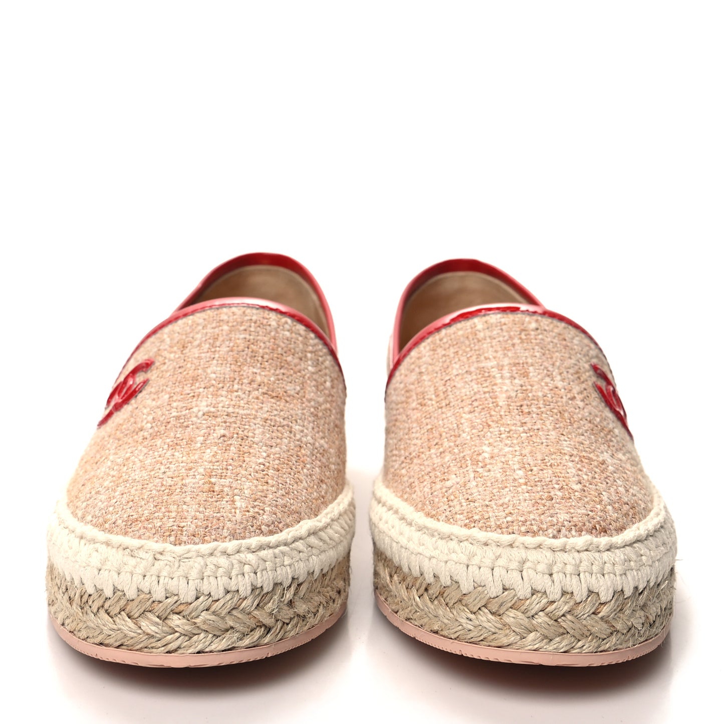 Fabric Patent Calfskin CC Espadrilles 38 Pink Red