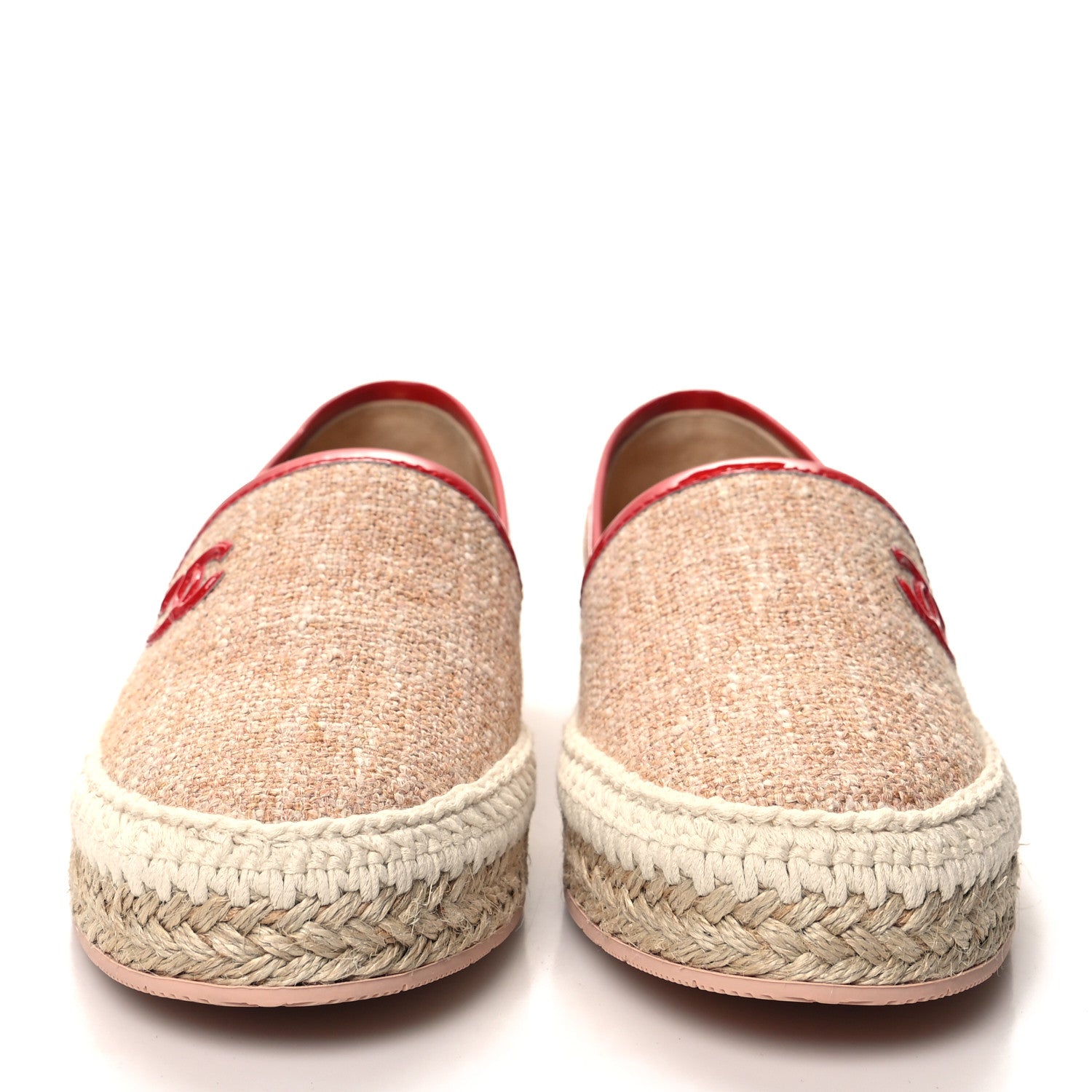 Chanel Fabric Patent Calfskin CC Espadrilles 38 Pink Red 2 of 9