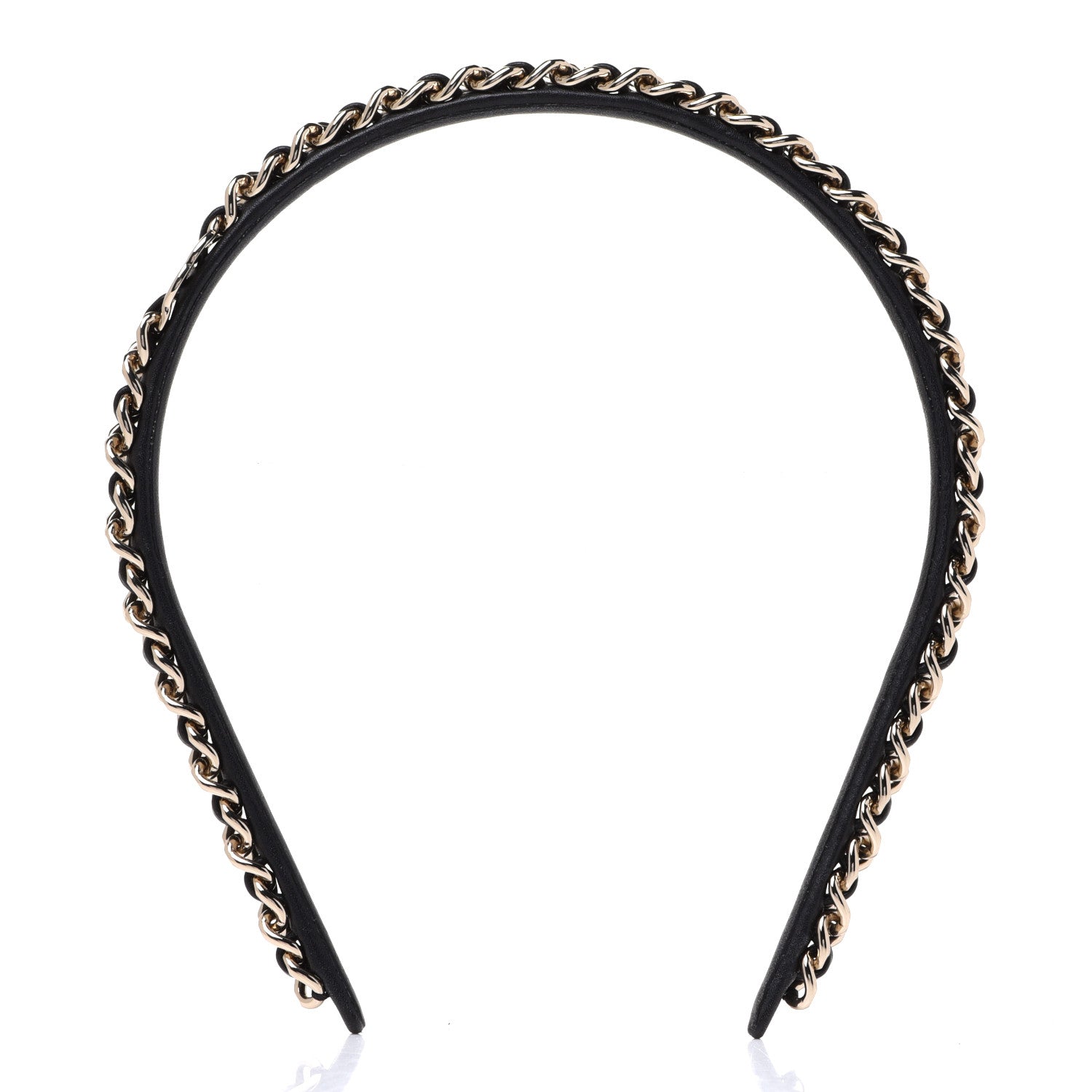 Chanel Metal Lambskin Chain CC Headband Black Gold 1 of 5