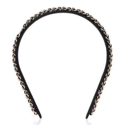 Chanel Metal Lambskin Chain CC Headband Black Gold 1 of 5