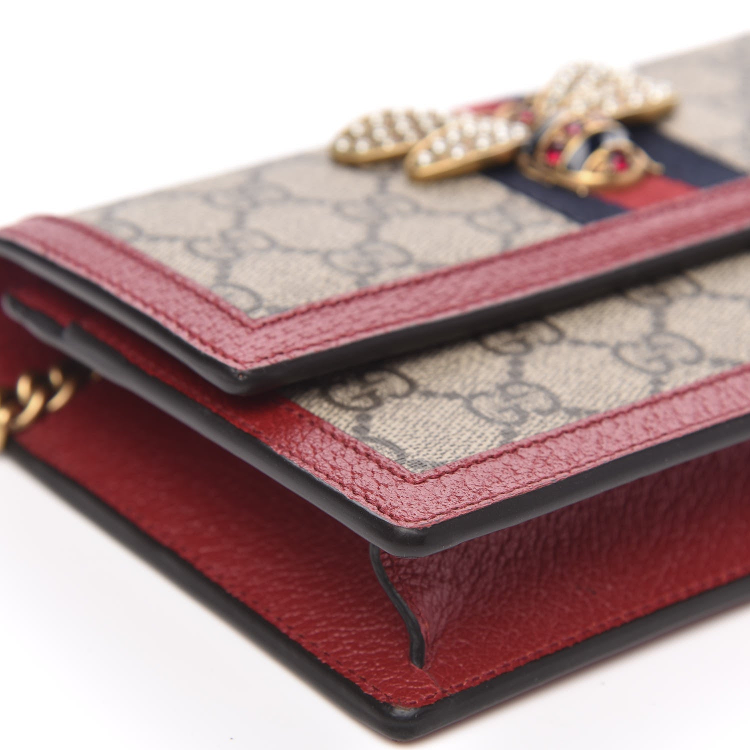 Gucci GG Supreme Monogram Web Queen Margaret Chain Wallet Red 7 of 10