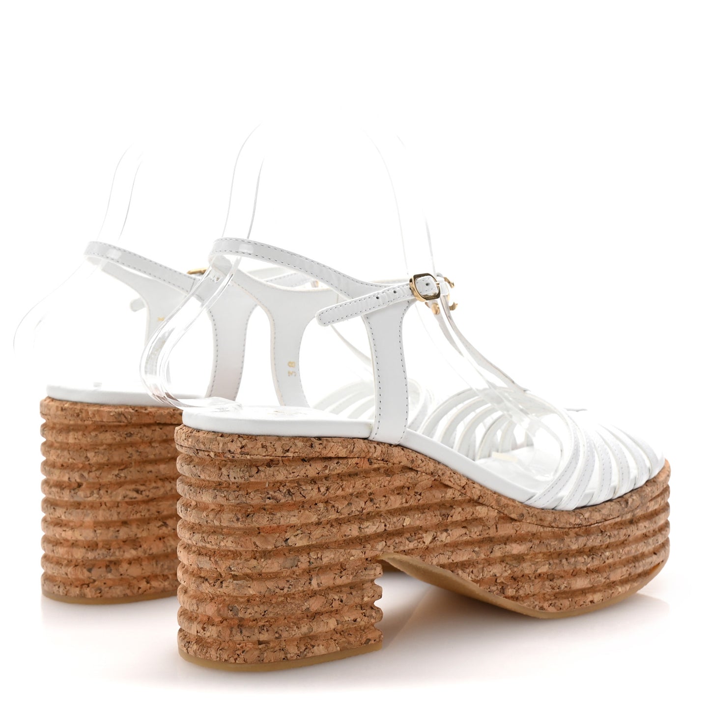 Patent Cork CC Ankle Strap Platform Sandals 38 White