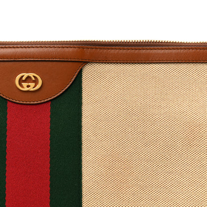 Gucci Vintage Canvas Calfskin Web Large Ophidia Half Moon Hobo Sand Light Cuir 8 of 10