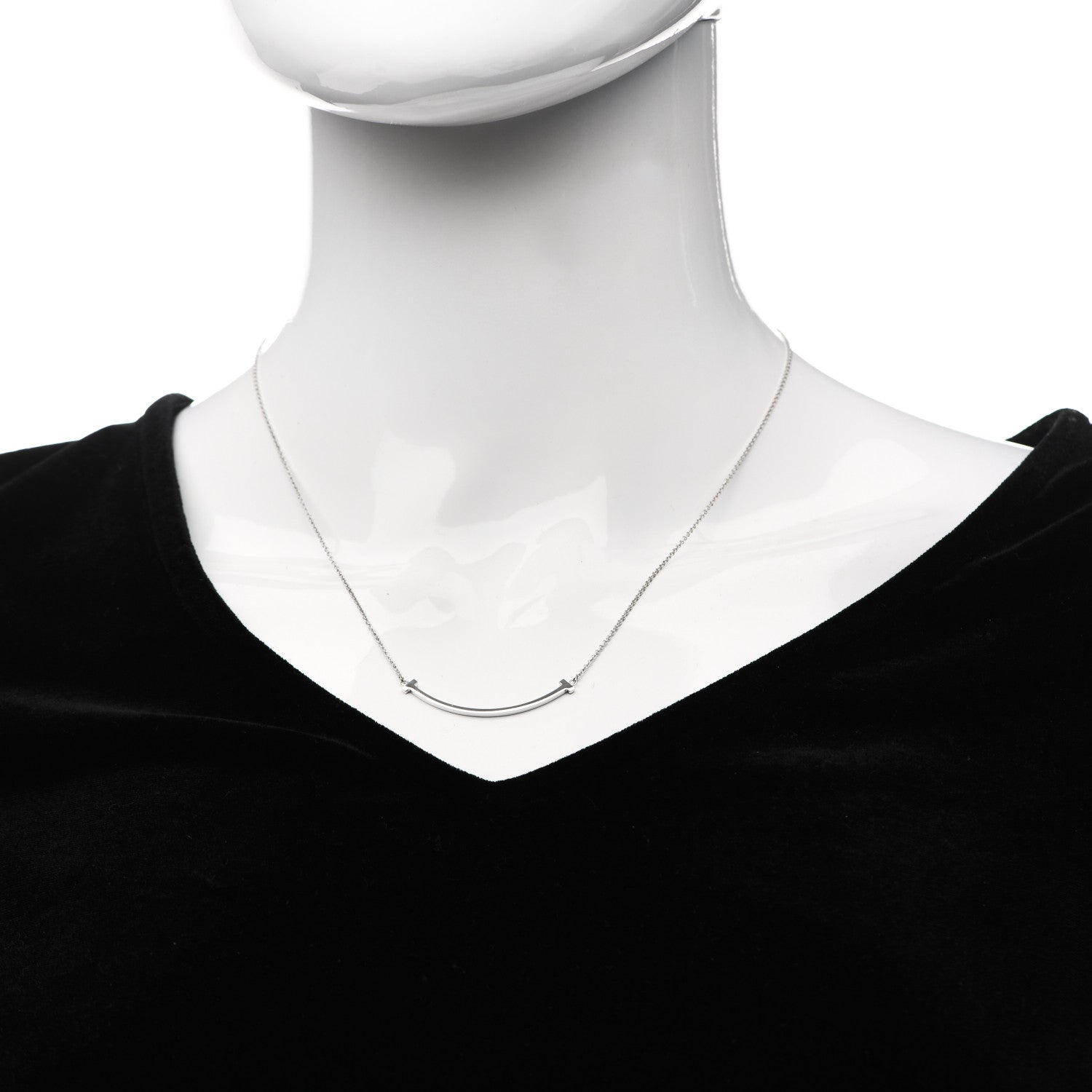 Tiffany 18K White Gold Small T Smile Pendant Necklace 2 of 5
