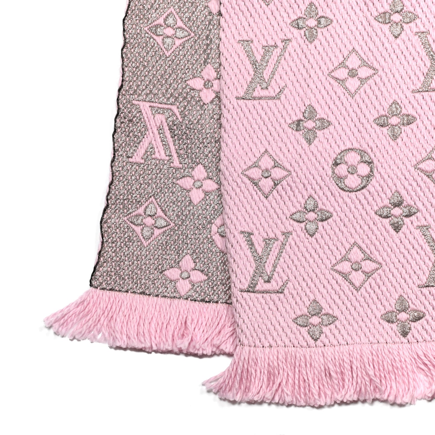 Wool Silk Logomania Shine Scarf Pink