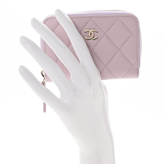 Caviar Quilted Zip Coin Purse Light Pink