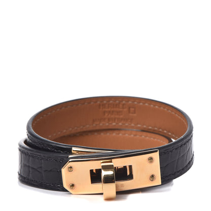 Hermes Shiny Alligator Kelly Double Tour Bracelet S Black 1 of 7