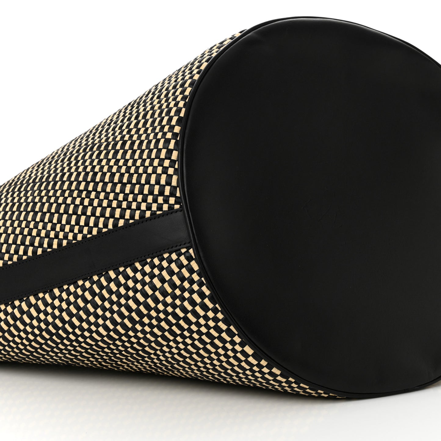 Raffia Calfskin Medium Panier Tote Black Naturale