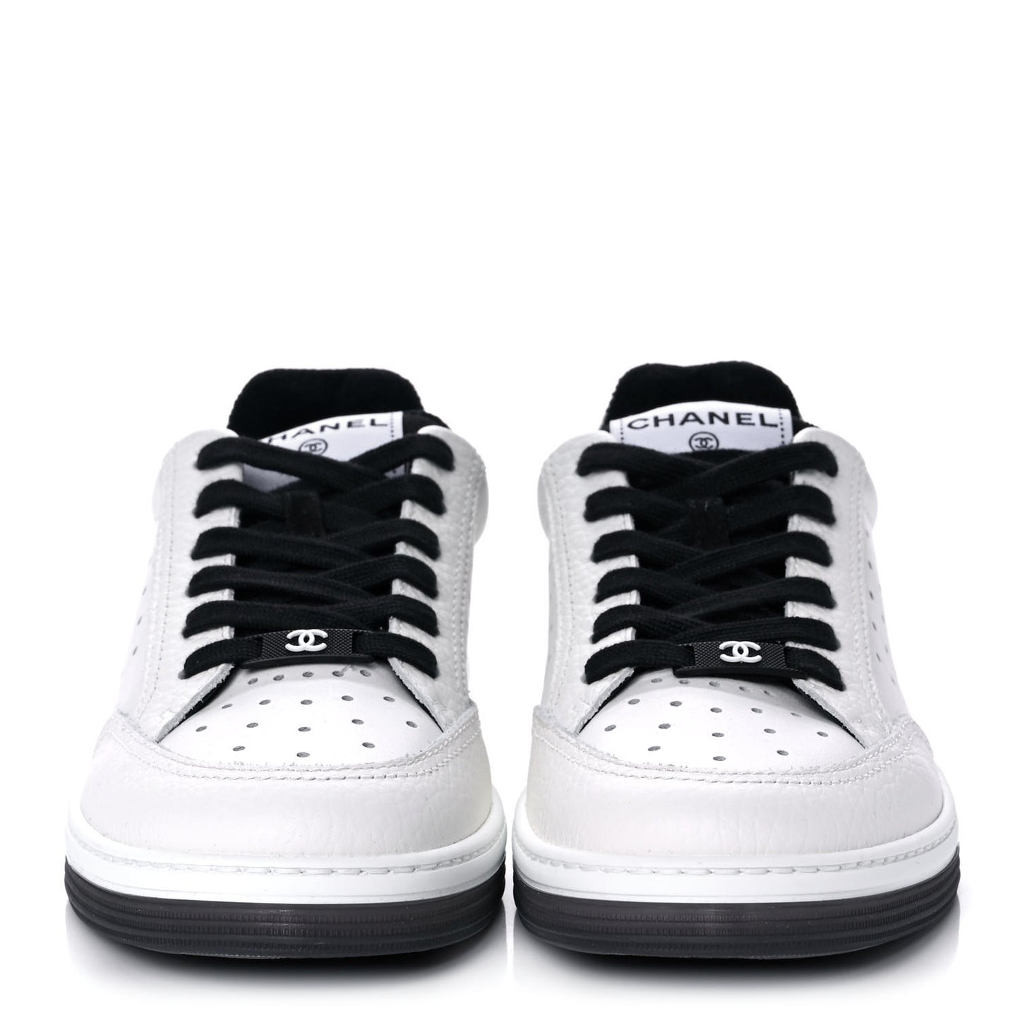 Grained Calfskin Fabric Womens Logo Sneakers 38 White Black