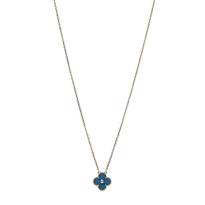 Van Cleef & Arpels 18K Yellow Gold Diamond Celestial Blue Sevres Porcelain Vintage Alhambra Pendant Necklace 1 of 7