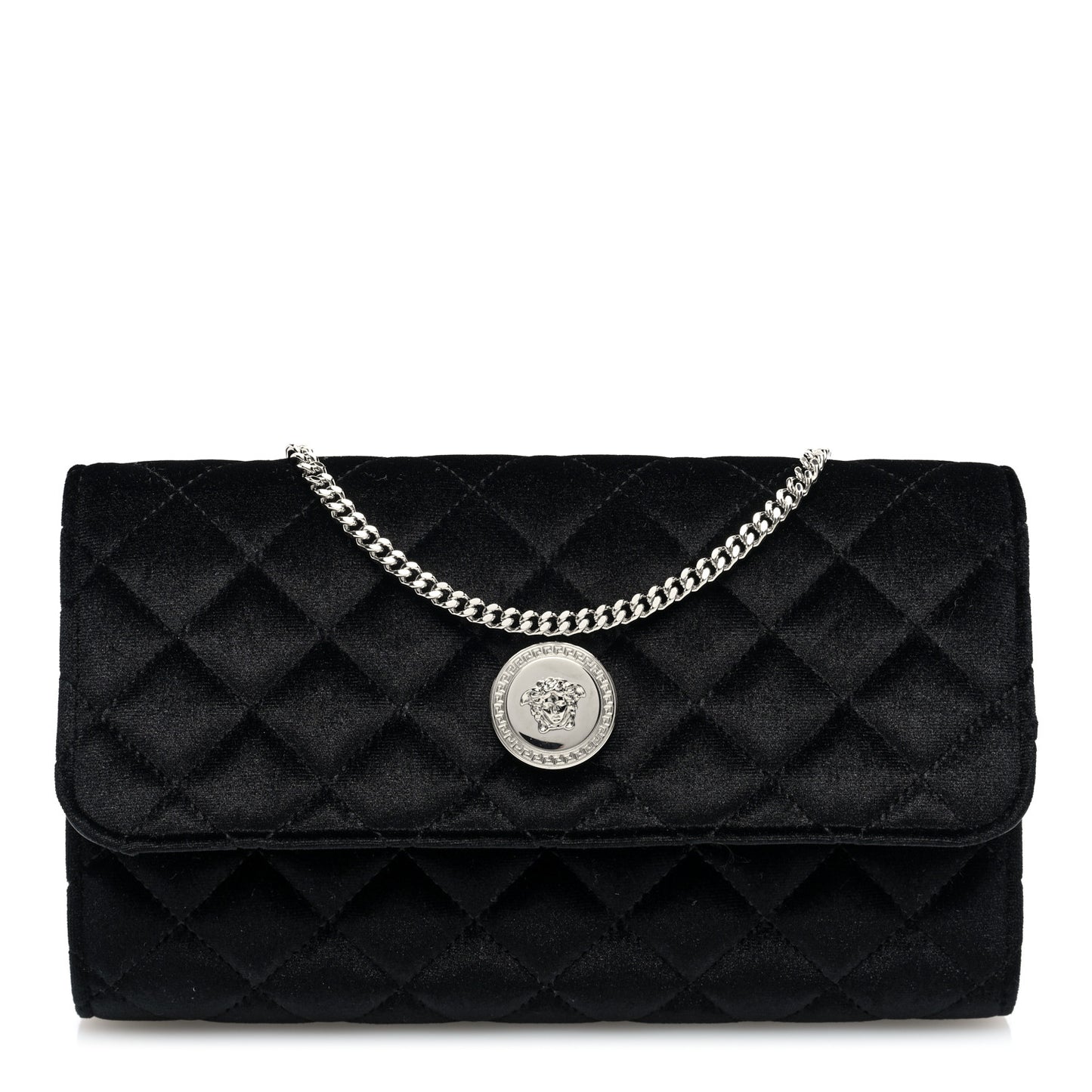 Velvet Quilted Medusa Wallet On Chain Black