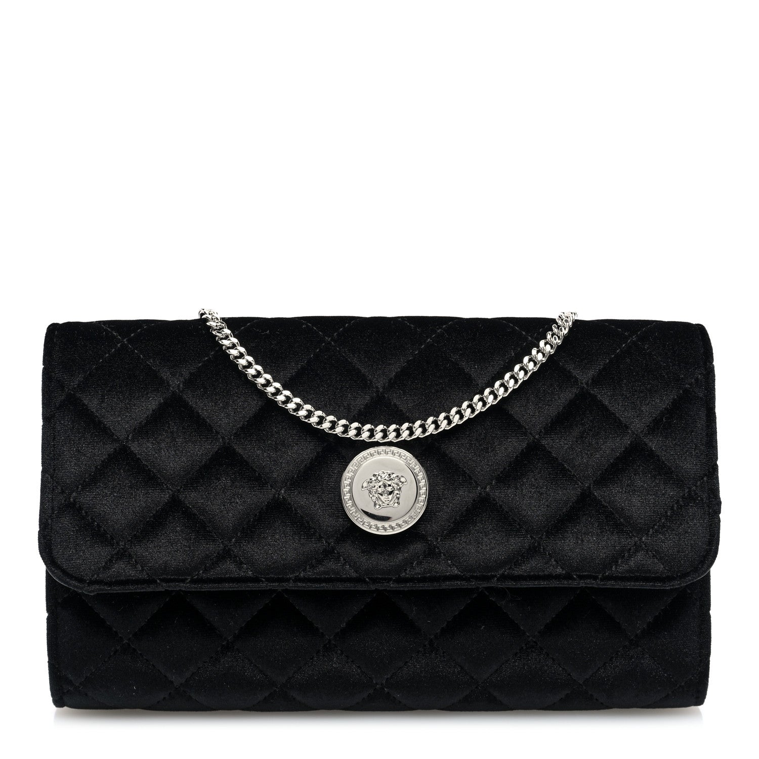 Versace Velvet Quilted Medusa Wallet On Chain Black 1 of 9