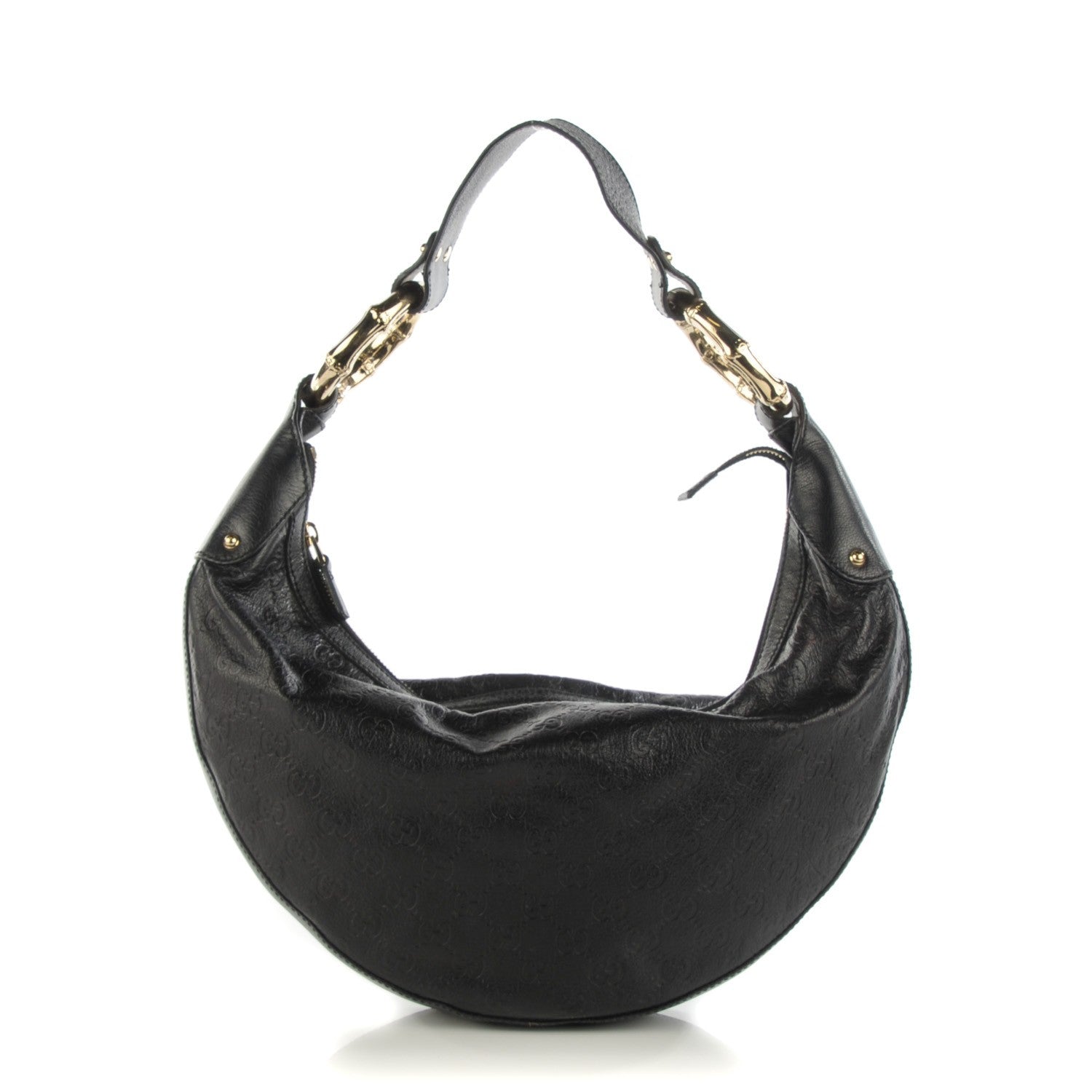 Gucci Guccissima Half Moon Bamboo Ring Hobo Black 1 of 7