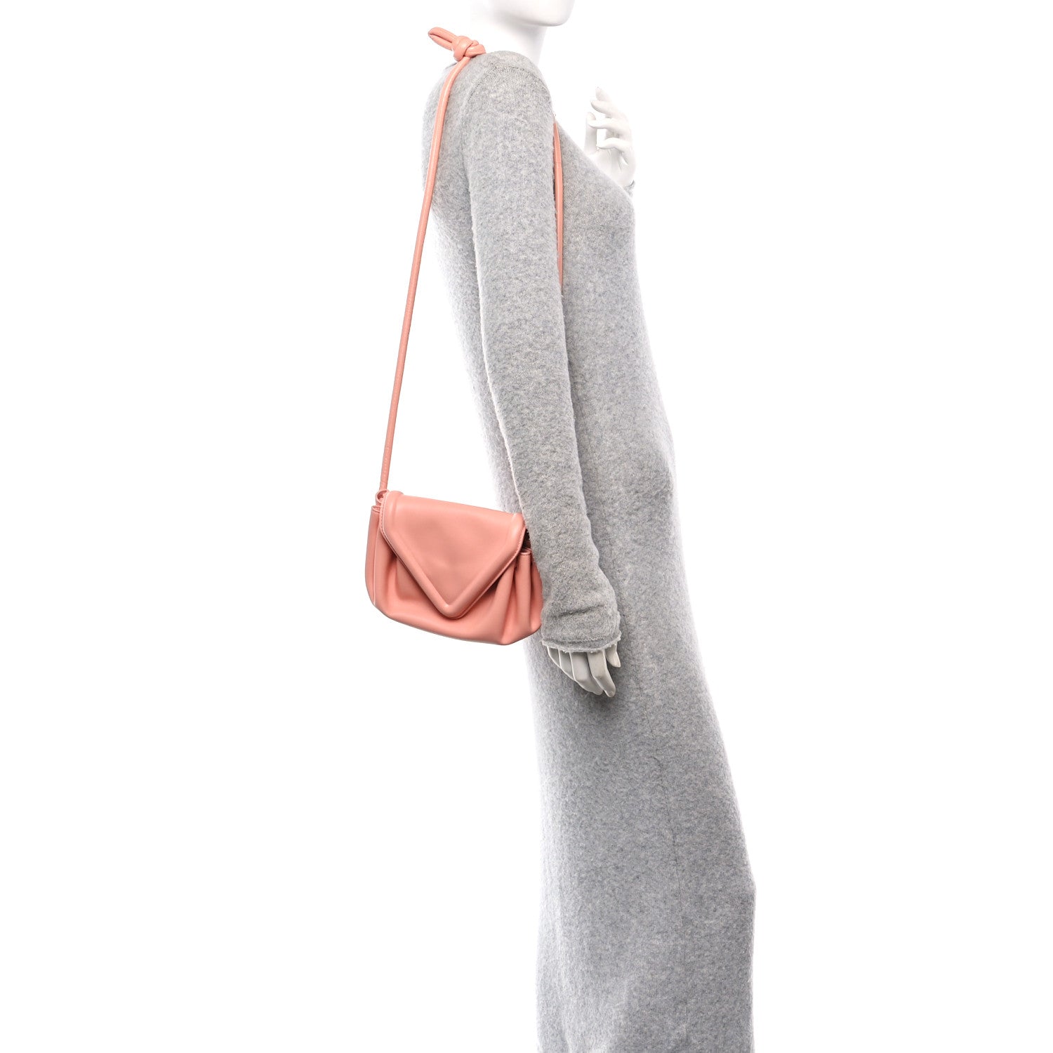 Bottega Veneta Lambskin Small Beak Triangle Flap Shoulder Bag Peachy Silver 2 of 9