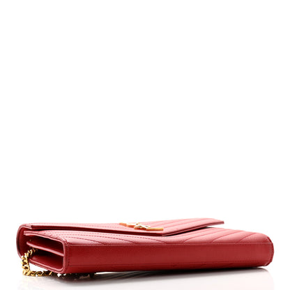 Saint Laurent Grain De Poudre Matelasse Chevron Monogram Chain Wallet Red 4 of 14