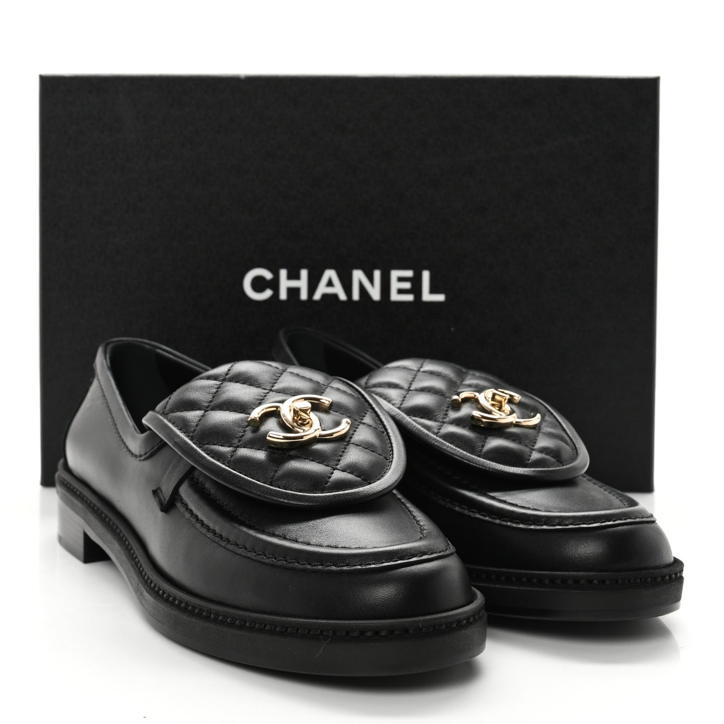 Lambskin Quilted CC Turnlock Loafers 38.5 Black