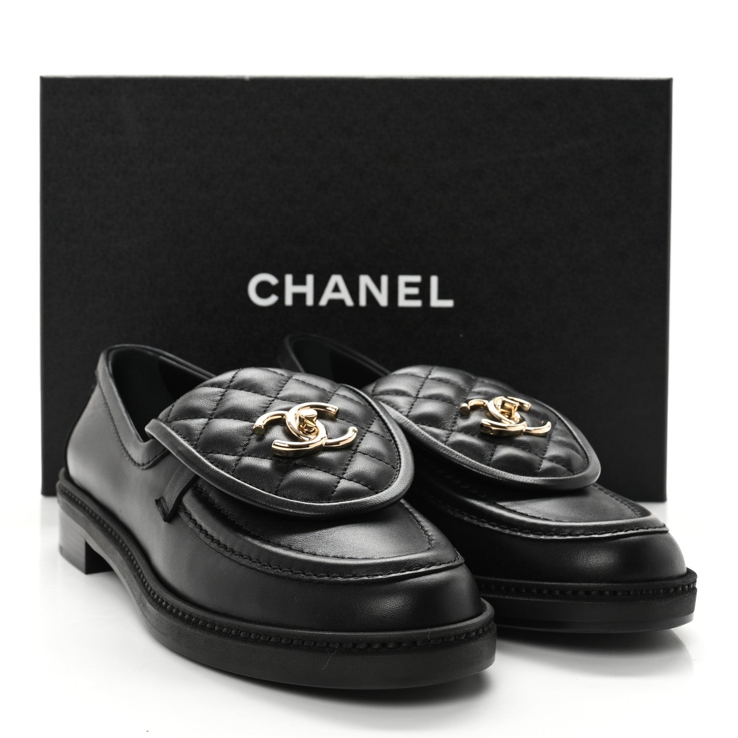 Chanel Lambskin Quilted CC Turnlock Loafers 38.5 Black 9 of 9