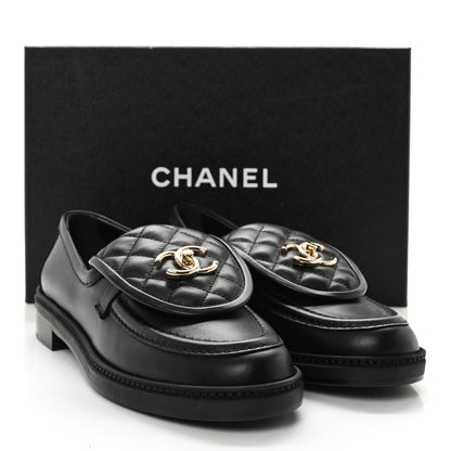 Chanel Lambskin Quilted CC Turnlock Loafers 38.5 Black 9 of 9