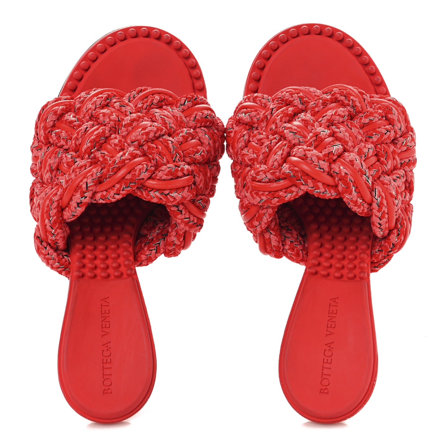 Lambskin Fabric Weave Intrecciato Dot Sandals 37.5 Bubble Gum Tomato