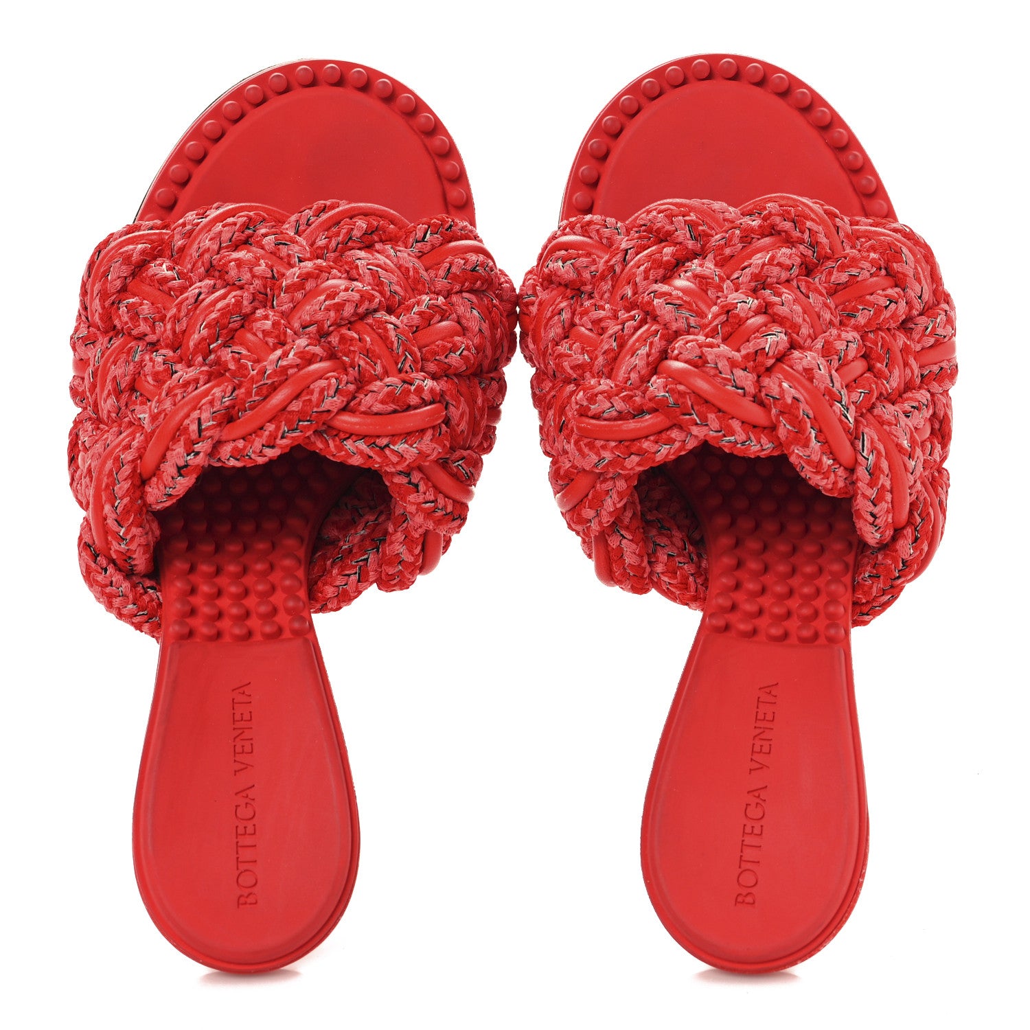 Bottega Veneta Lambskin Fabric Weave Intrecciato Dot Sandals 37.5 Bubble Gum Tomato 2 of 9