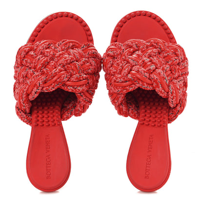 Bottega Veneta Lambskin Fabric Weave Intrecciato Dot Sandals 37.5 Bubble Gum Tomato 2 of 9
