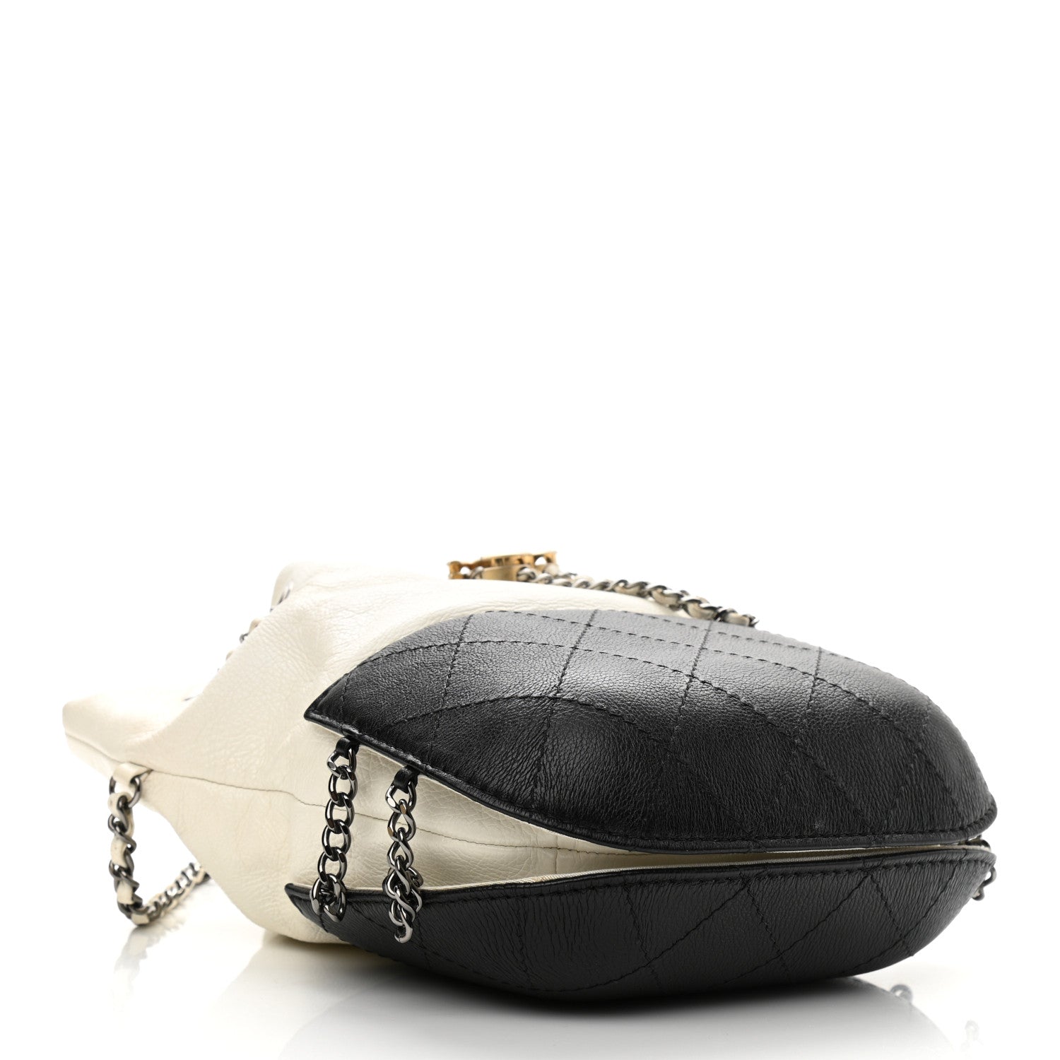 Chanel Aged Calfskin Quilted Small Gabrielle Bucket White Black 4 of 13