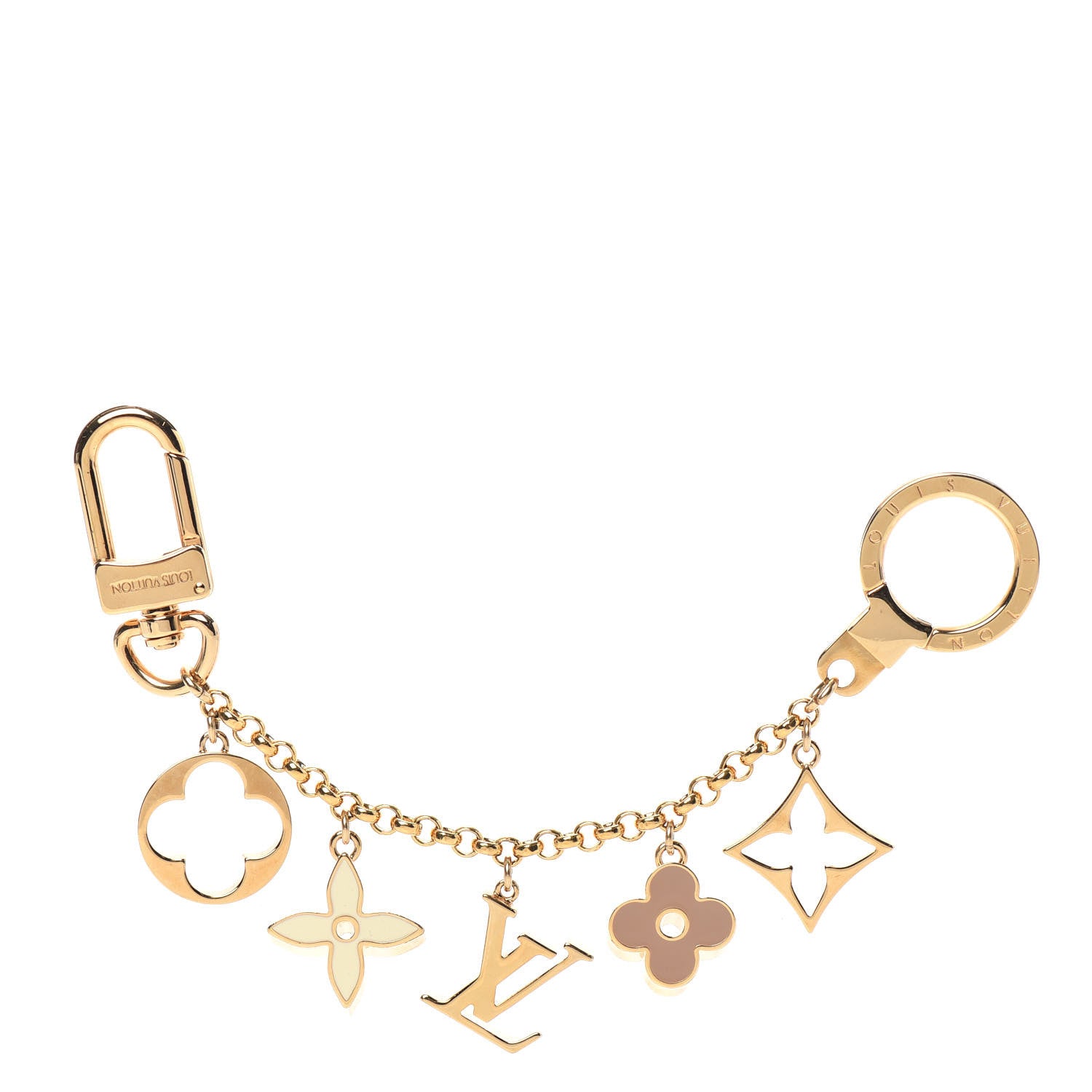 Louis Vuitton Brass Enamel Fleur De Monogram Bag Charm Chain Gold 1 of 3