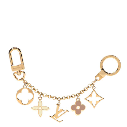 Louis Vuitton Brass Enamel Fleur De Monogram Bag Charm Chain Gold 1 of 3