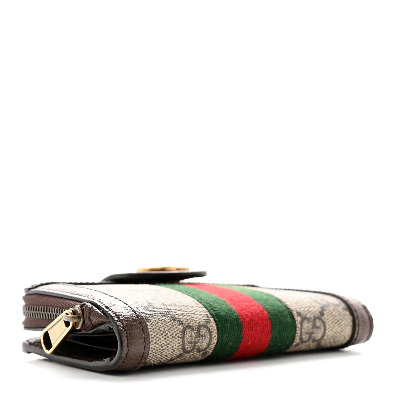 Gucci GG Supreme Monogram Textured Dollar Calfskin Web Ophidia Overlay Zip Around Card Case Wallet Beige Ebony New Acero 4 of 8