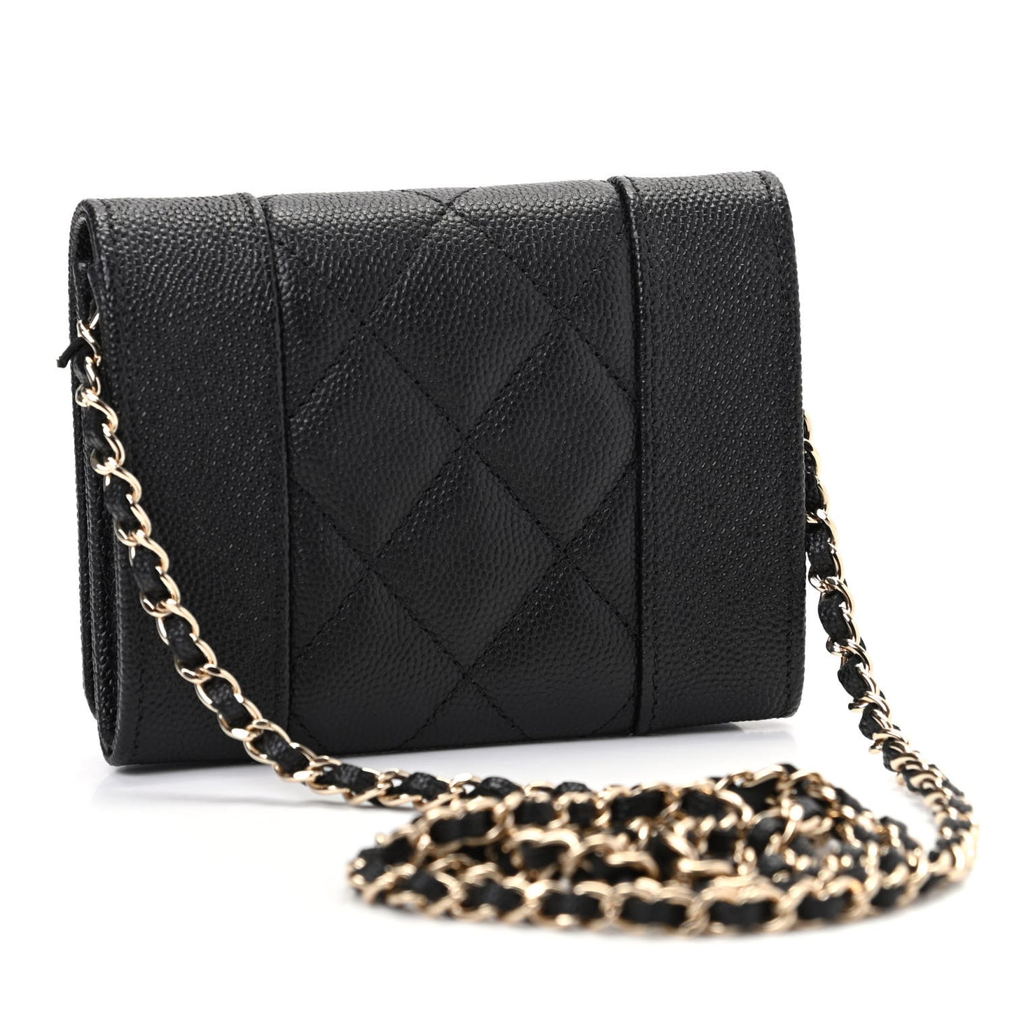 Caviar Quilted Vintage Mademoiselle Card Holder On Chain Black