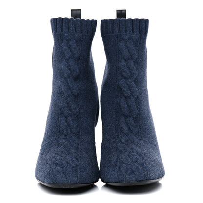 Hermes Knit Calfskin Volver Ankle Boots 36.5 Bleu Fonce 2 of 15