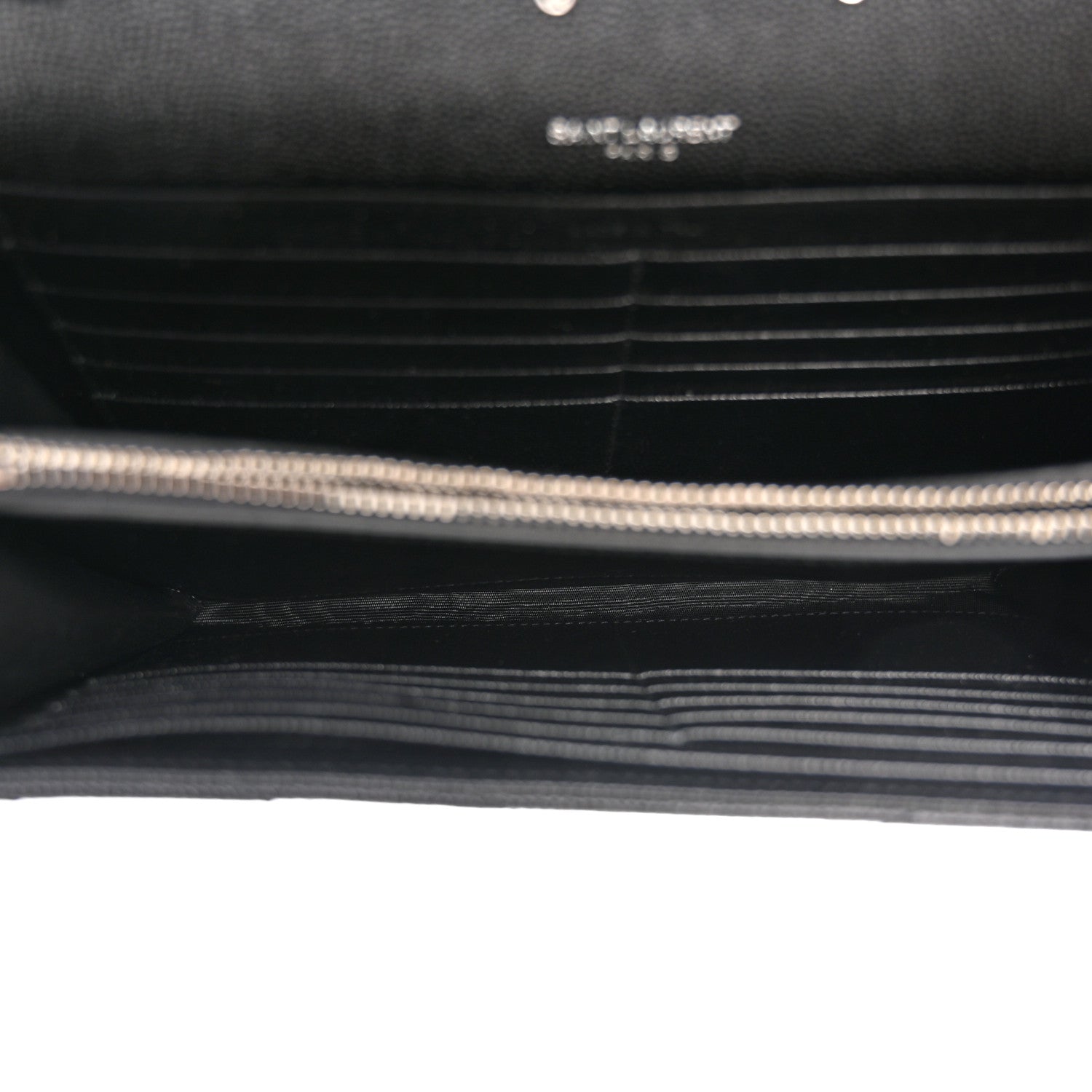Saint Laurent Grain De Poudre Matelasse Chevron Monogram Chain Wallet Black 5 of 10