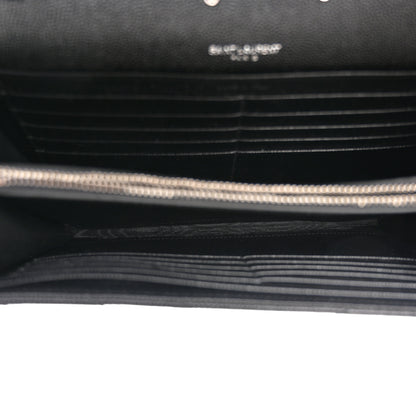 Saint Laurent Grain De Poudre Matelasse Chevron Monogram Chain Wallet Black 5 of 10