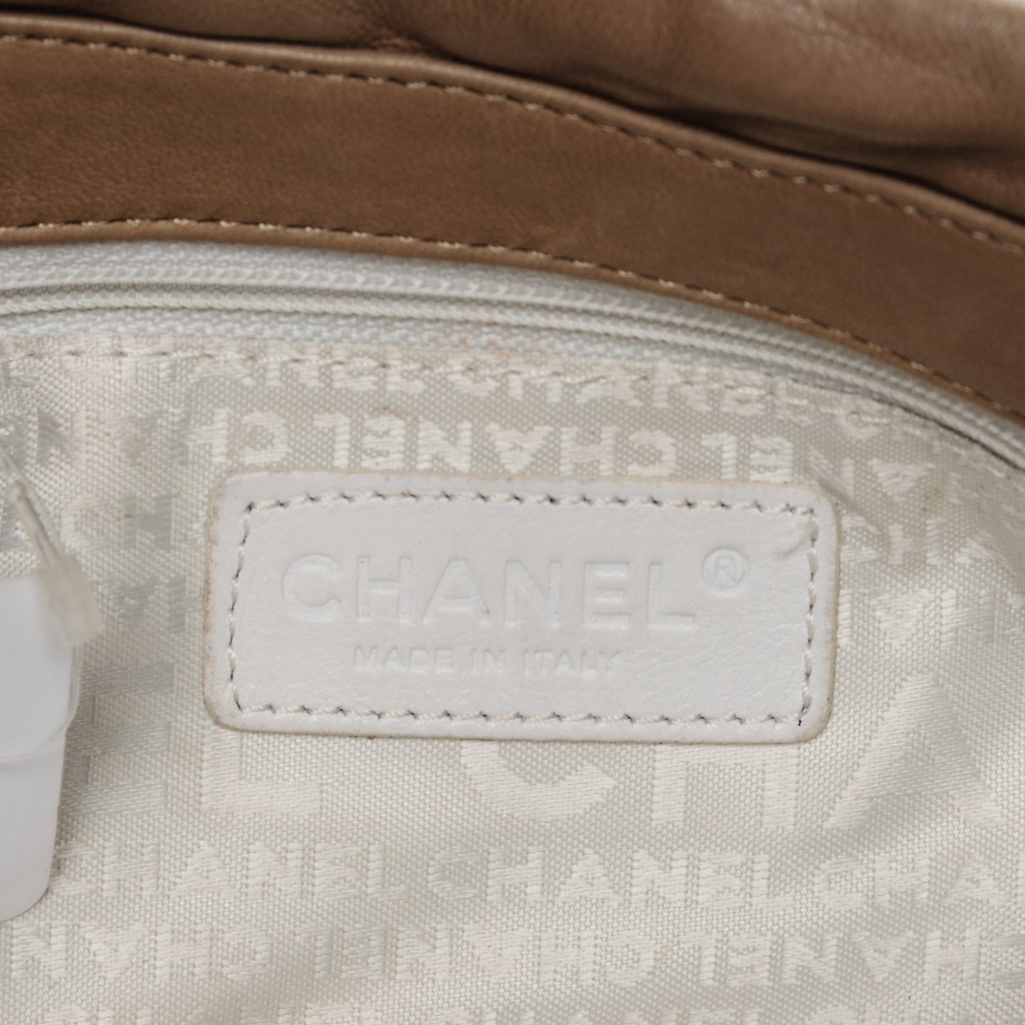 Lambskin Chain Stitch Clutch Dark Beige