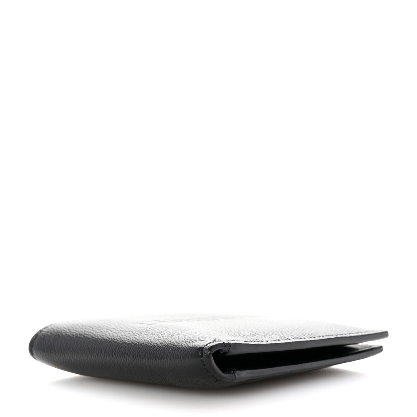 Grained Calfskin Embossed Logo Bi-Fold Wallet Black