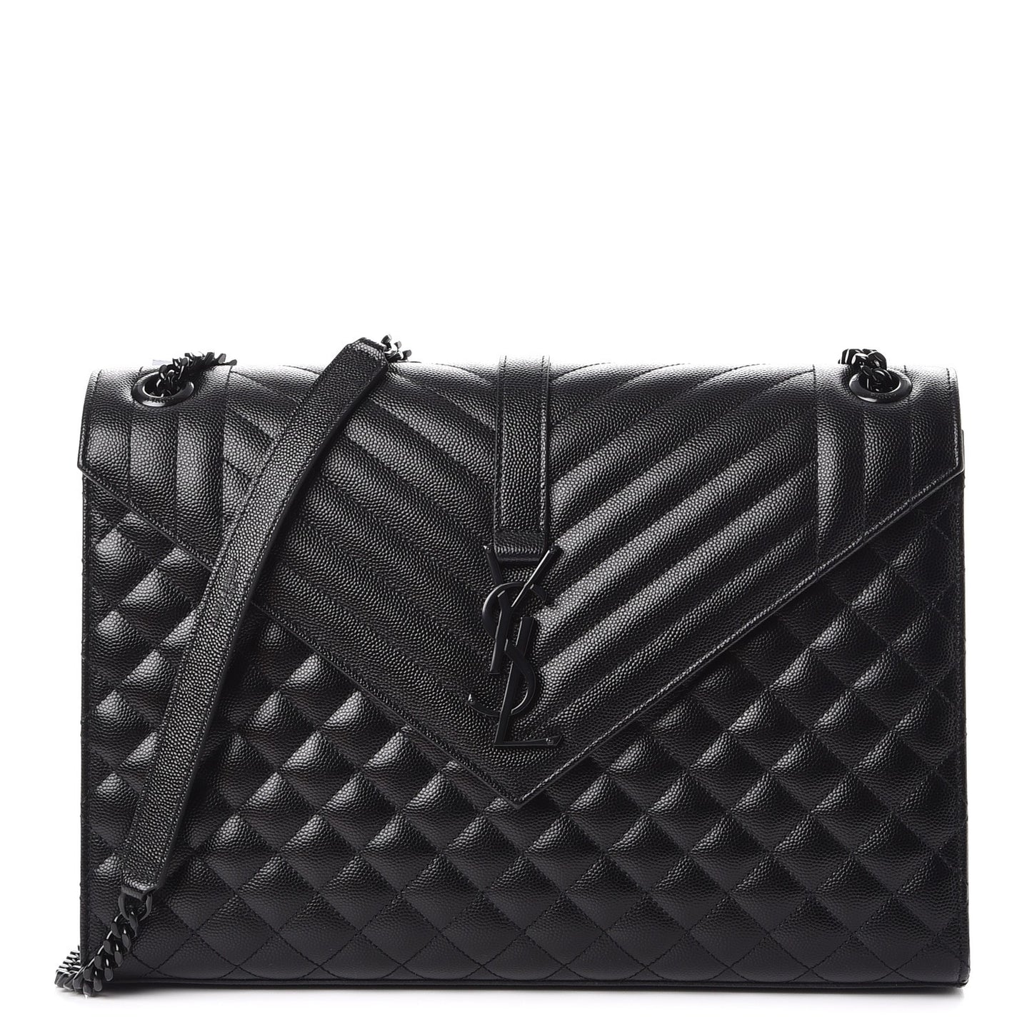 Grain De Poudre Textured Mixed Matelasse Large Triquilt Monogram Satchel Black