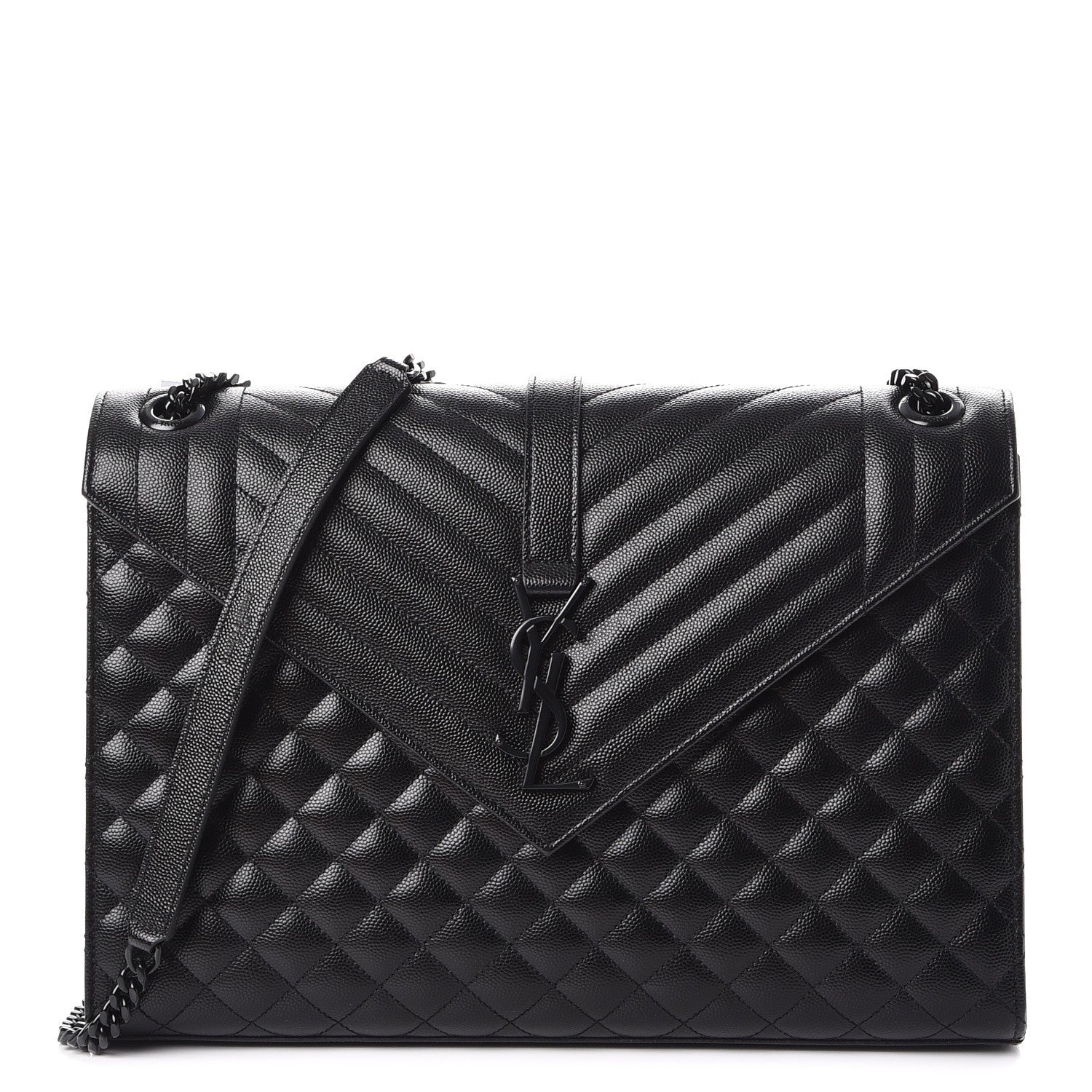 Saint Laurent Grain De Poudre Textured Mixed Matelasse Large Triquilt Monogram Satchel Black 2 of 17