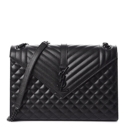 Saint Laurent Grain De Poudre Textured Mixed Matelasse Large Triquilt Monogram Satchel Black 2 of 17