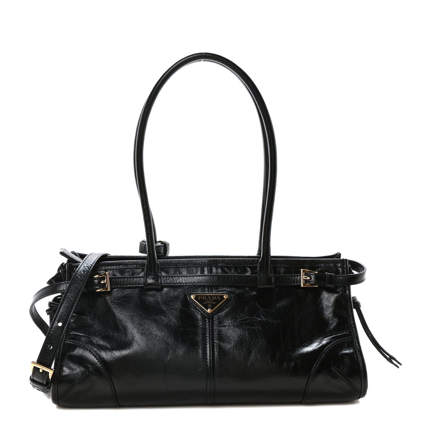 Shiny Nappa Medium Shoulder Bag Black
