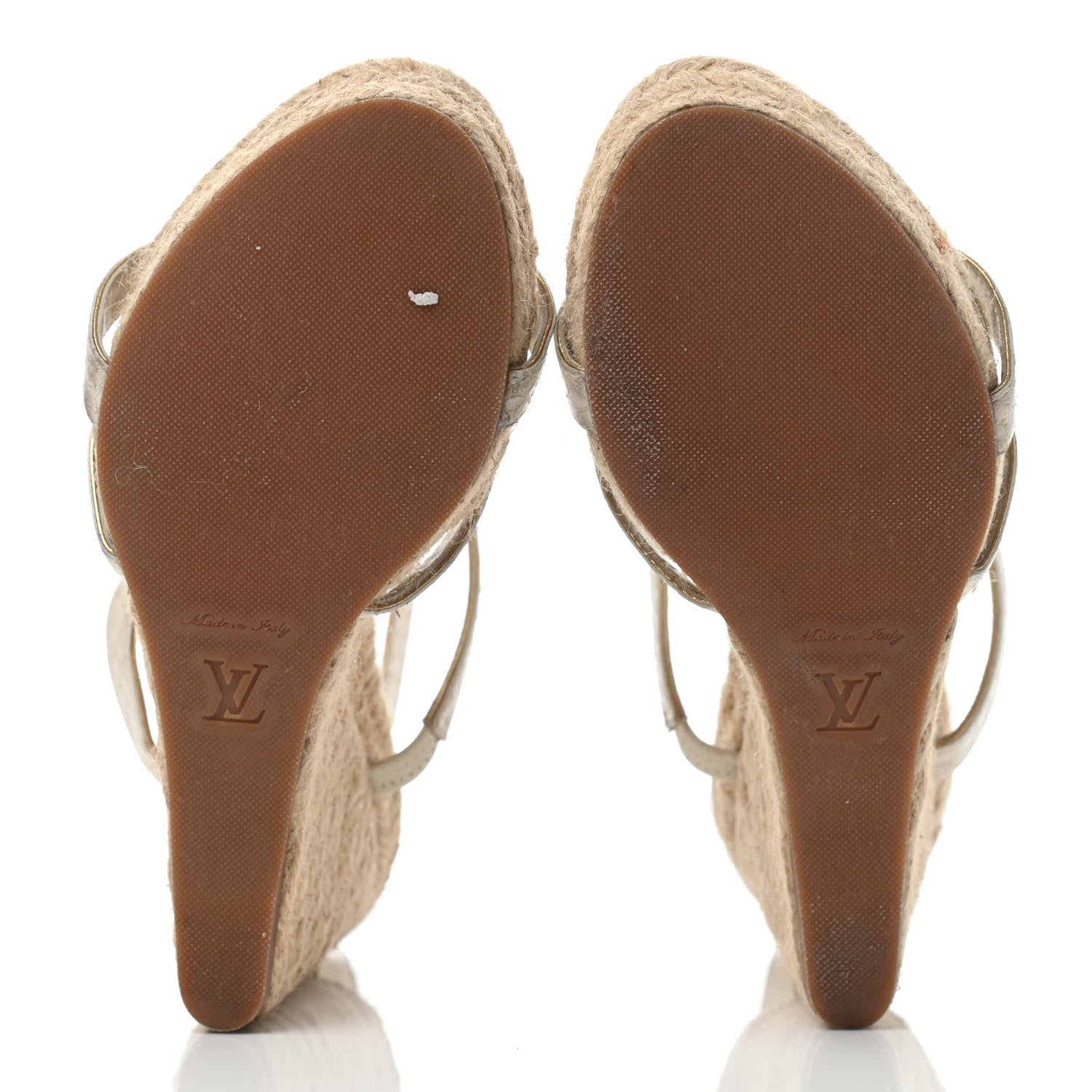 Louis Vuitton Snakeskin Metallic Bahamas T-Strap Espadrille Wedge Sandals 36 White 4 of 5