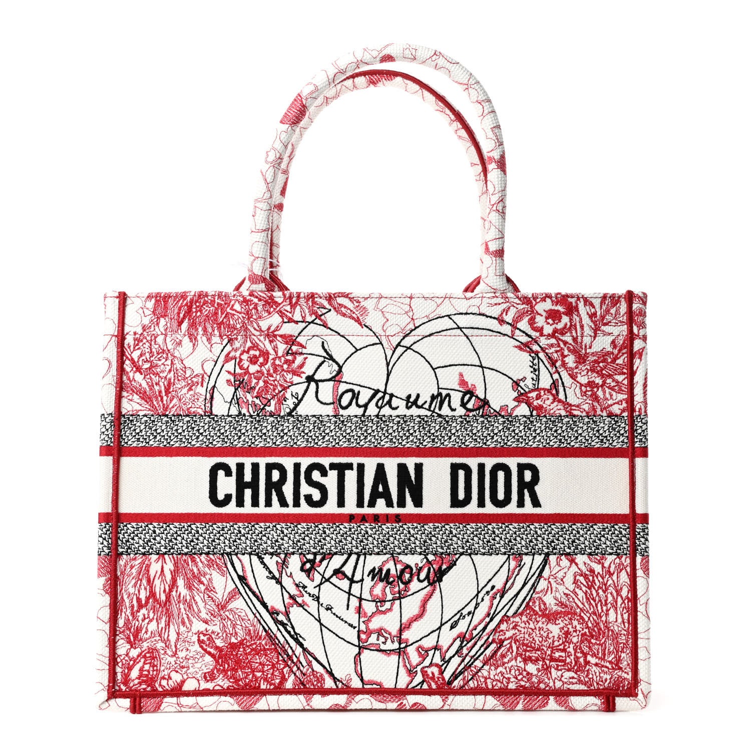 Christian Dior Canvas Embroidered Medium Dioramour D-Royaume Book Tote Red Multicolor 1 of 4