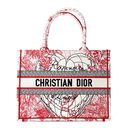 Christian Dior Canvas Embroidered Medium Dioramour D-Royaume Book Tote Red Multicolor 1 of 4