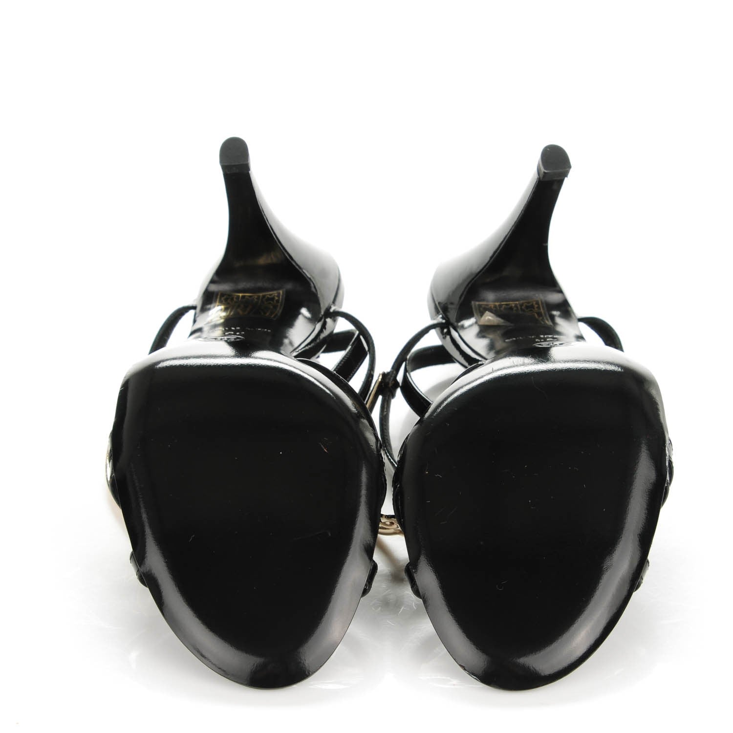 Chanel Patent CC Sandals 38 Black Gold 6 of 8