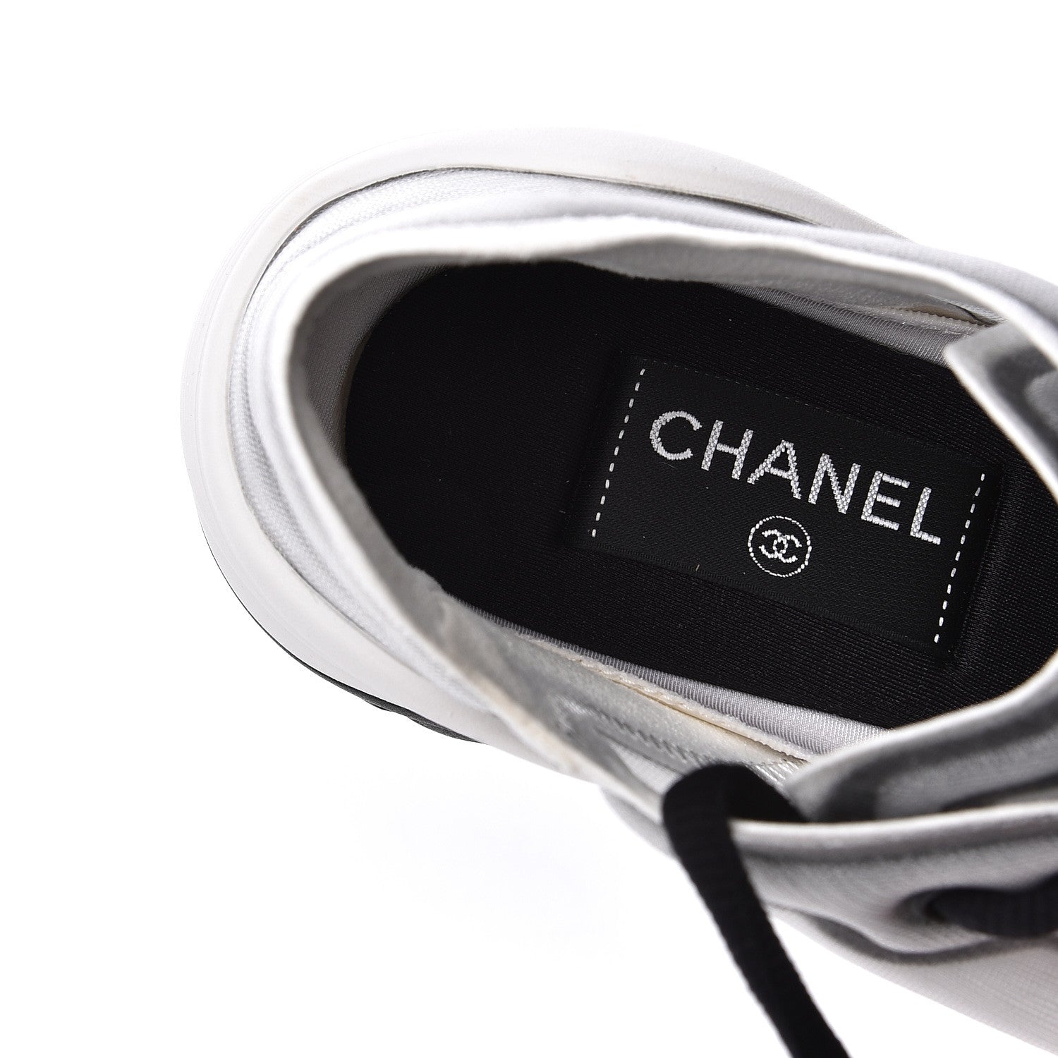 Chanel Calfskin Mesh Lycra Womens Logo Sneakers 38.5 White Black 8 of 10