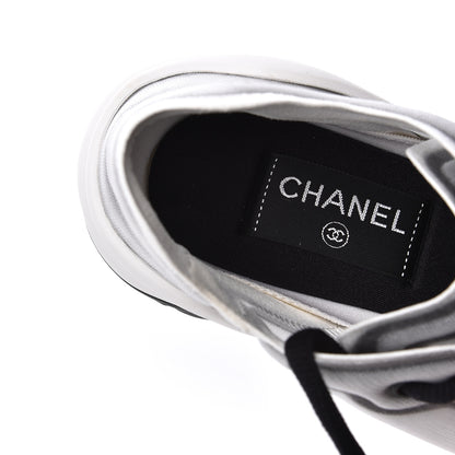 Chanel Calfskin Mesh Lycra Womens Logo Sneakers 38.5 White Black 8 of 10