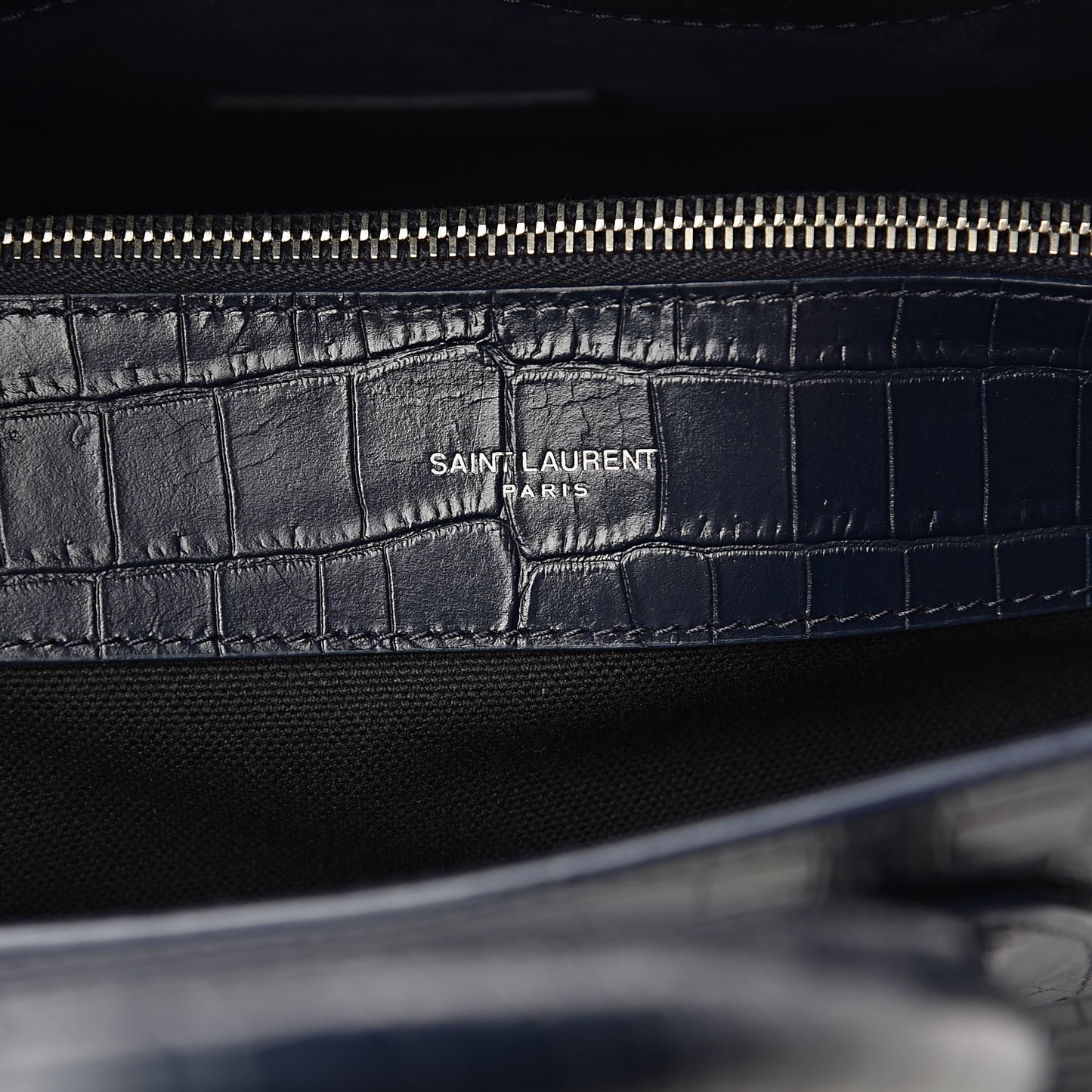 Calfskin Crocodile Embossed Small Supple Sac de Jour Navy